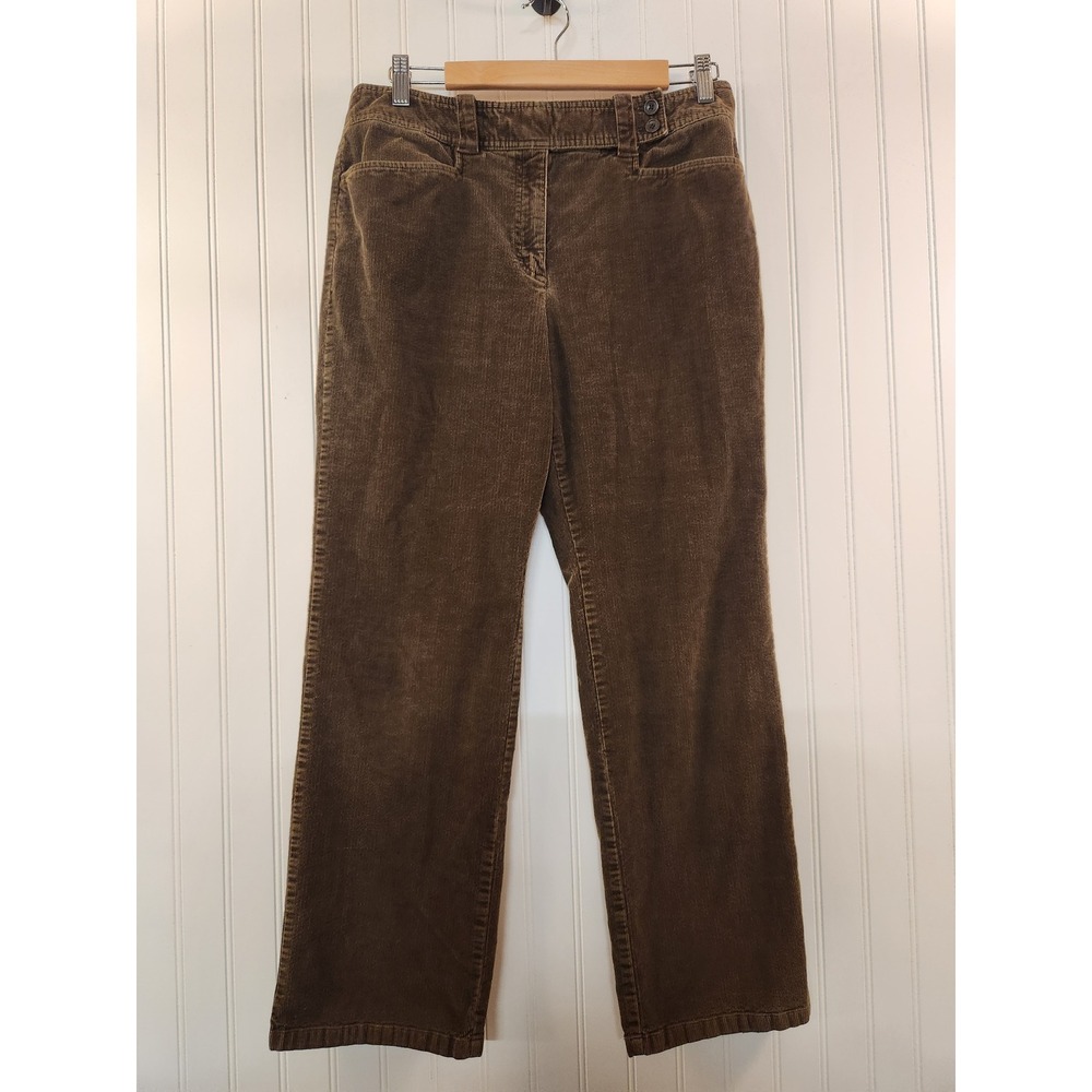 Talbots Petite Brown Corduroy Pants Women 12P Straight Leg Stretch Cotton 34x28